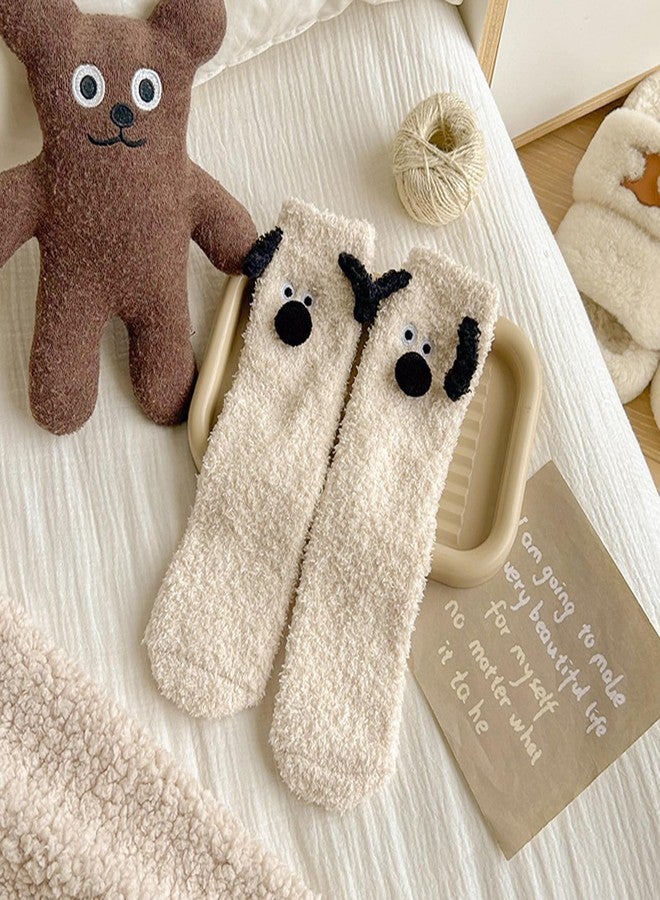 Violet Mist Mens Fuzzy Socks Cozy Fluffy Winter Warm Fuzzy Slipper Sock Soft Microfiber Plush Home Indoor Sleeping Sock Beige Funny Dog Comfy Christmas Socks for Men Women Boys Adults - Image 5
