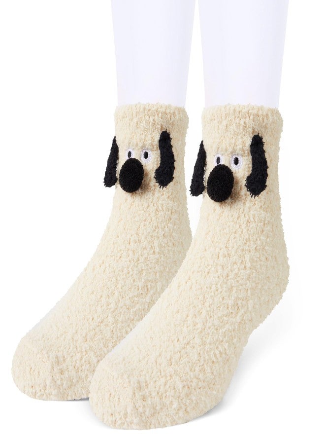 Violet Mist Mens Fuzzy Socks Cozy Fluffy Winter Warm Fuzzy Slipper Sock Soft Microfiber Plush Home Indoor Sleeping Sock Beige Funny Dog Comfy Christmas Socks for Men Women Boys Adults - Image 1