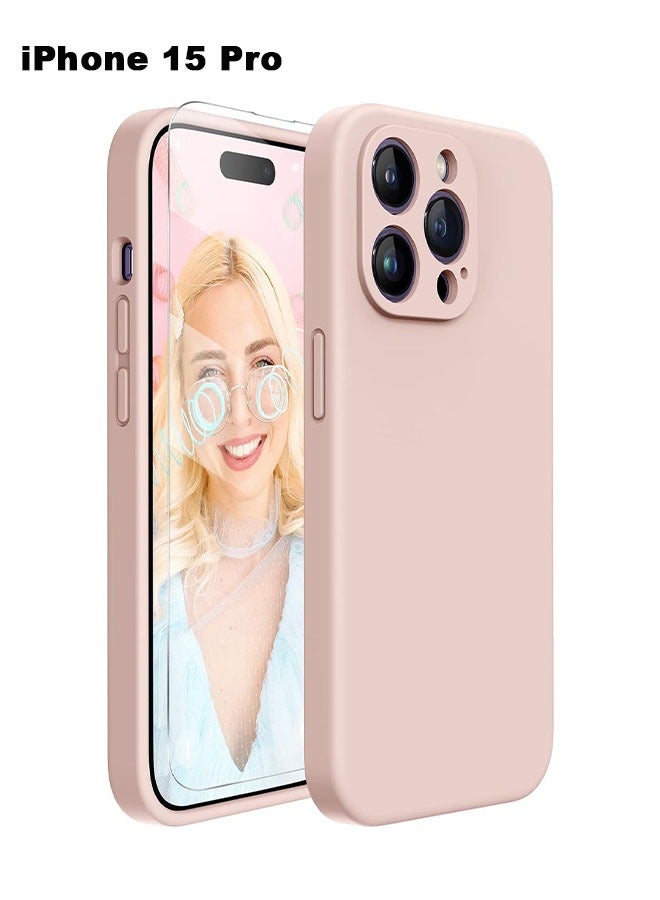 for iPhone 15 Pro Liquid Silicone Case, Upgraded Enhanced Camera Protection, Shockproof  with Microfiber Lining (Pink sand) - Image 1