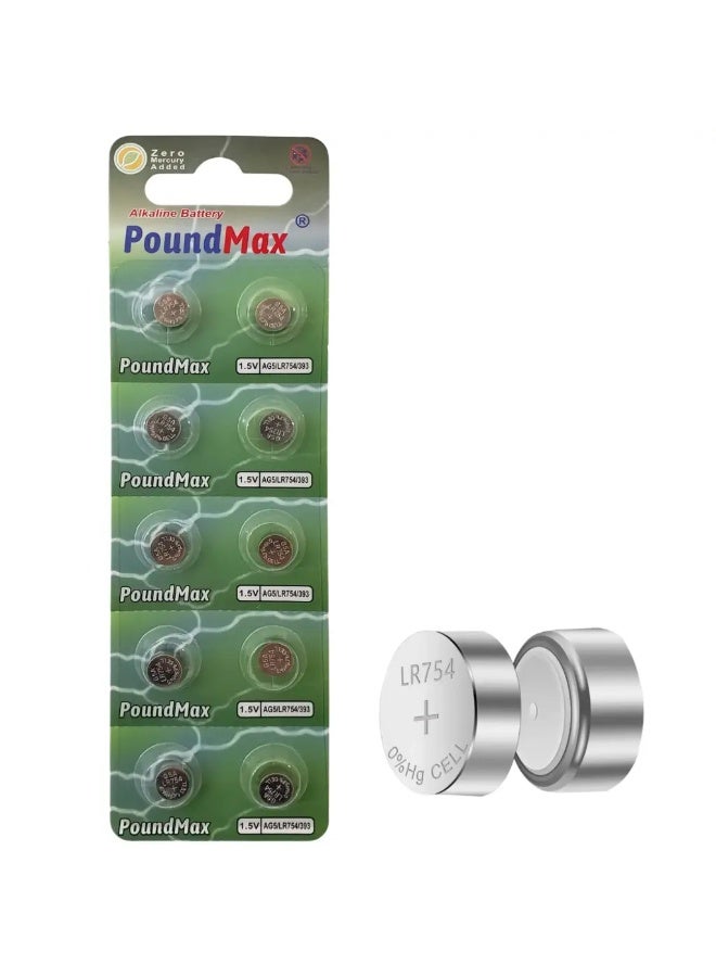 PoundMax 10x AG5 (LR48, LR754, 393) 1,5V - Alkaline Button Cell Batteries | 1x 10-Pack