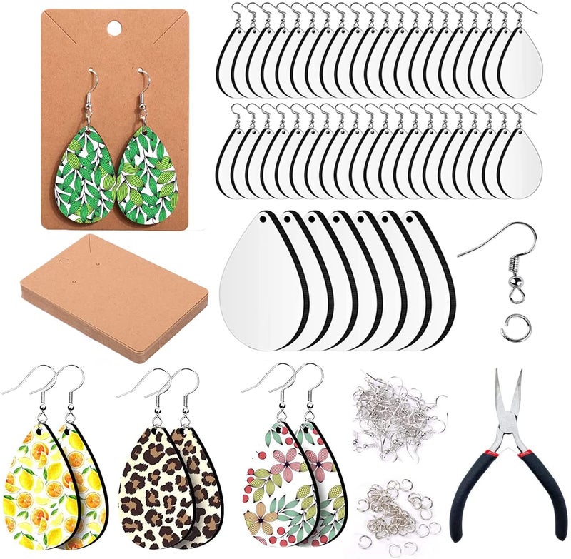 Phinicco 136 Pcs Sublimation Earring Blanks Kit  30 Earrings With Hooks Pliers for Jewelry Making DIY Craft