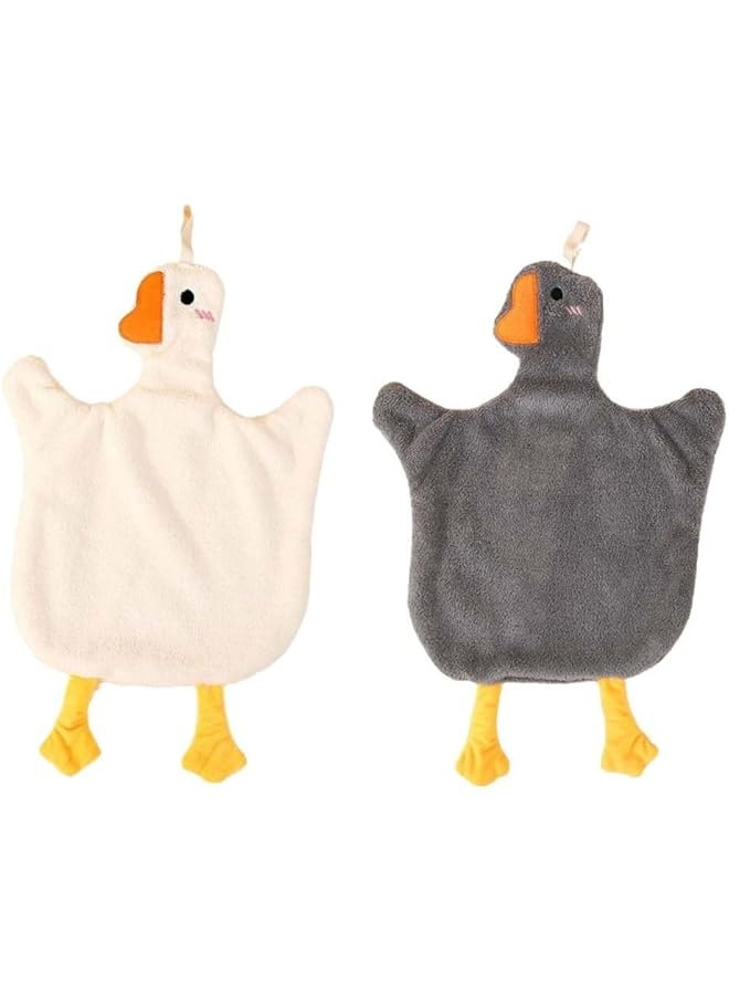 The Bros 2PCS Cute Duck Hand Towels with Hanging Loops, Quick Dry Soft Absorbent Microfiber Hand Towels Kitchen Bathroom Kids Wash Face Towels