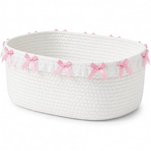 Ferrochef Cute Basket for Gifts Empty 12x 8x 5 Coquette Woven Rope Gift Baskets White Lace Rectangle Shelf Organizer Storage Bins for Nursery Baby Shower Toy Organizing - Image 1