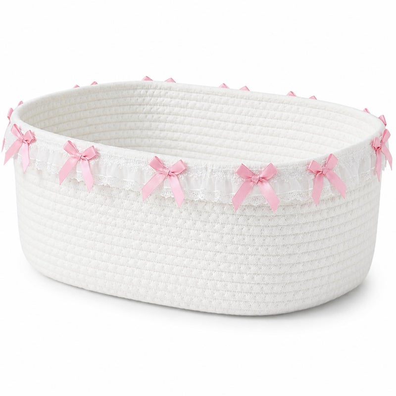 Ferrochef Cute Basket for Gifts Empty 12x 8x 5 Coquette Woven Rope Gift Baskets White Lace Rectangle Shelf Organizer Storage Bins for Nursery Baby Shower Toy Organizing - Image 2