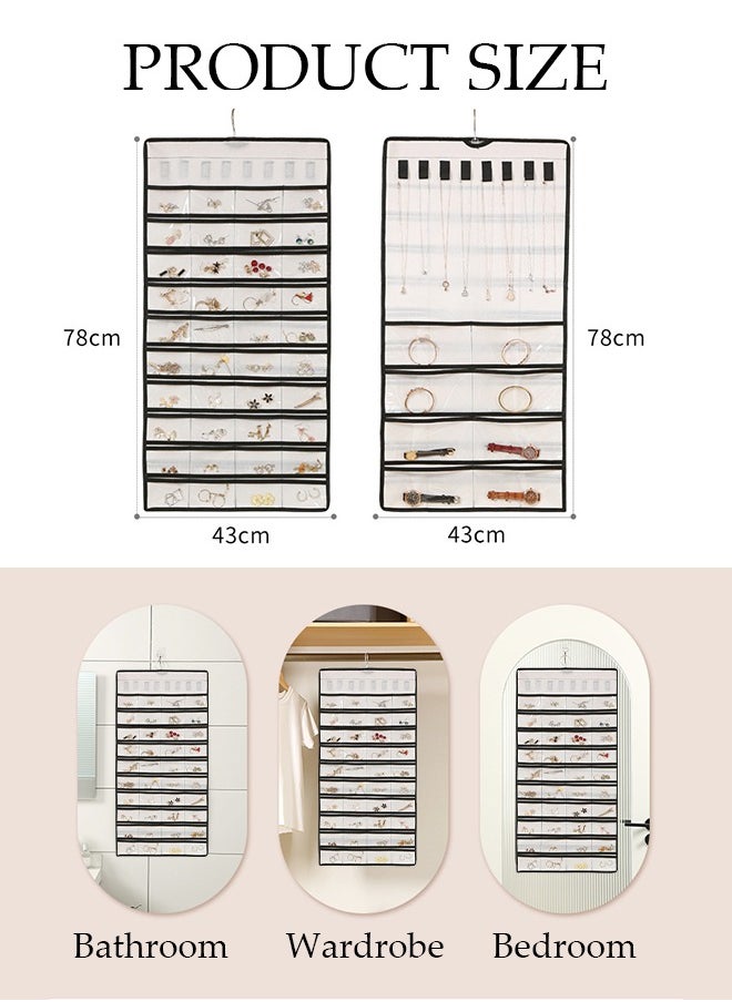 DUNISO Hanging Jewelry Organizer Storage Roll with Hanger Metal Hooks, Double-Sided Jewelry Holder for Earrings, Necklaces, Rings Large Capacity Holder Box for Closet, Wall, Door  - Image 2