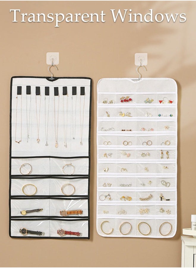DUNISO Hanging Jewelry Organizer Storage Roll with Hanger Metal Hooks, Double-Sided Jewelry Holder for Earrings, Necklaces, Rings Large Capacity Holder Box for Closet, Wall, Door  - Image 4