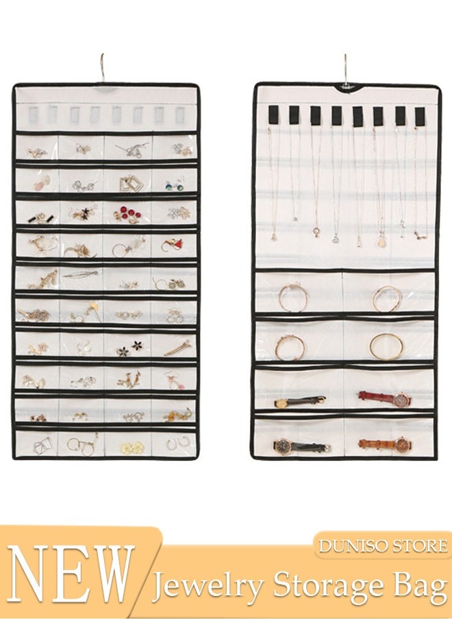 DUNISO Hanging Jewelry Organizer Storage Roll with Hanger Metal Hooks, Double-Sided Jewelry Holder for Earrings, Necklaces, Rings Large Capacity Holder Box for Closet, Wall, Door  - Image 1