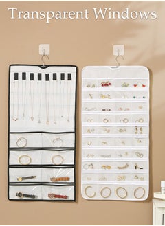 DUNISO Hanging Jewelry Organizer Storage Roll with Hanger Metal Hooks, Double-Sided Jewelry Holder for Earrings, Necklaces, Rings Large Capacity Holder Box for Closet, Wall, Door  - Image 4