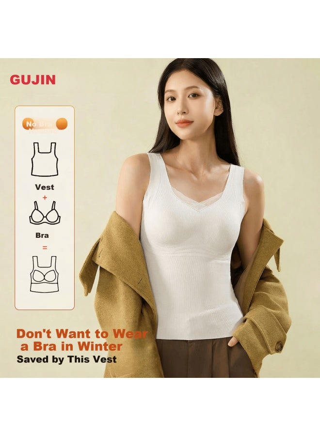 Gujin Autumn Winter Warm Vest For Women With Built-in Chest Pad Wool Silk And German Velvet Underwear Bra-free New Base Layer Shirt