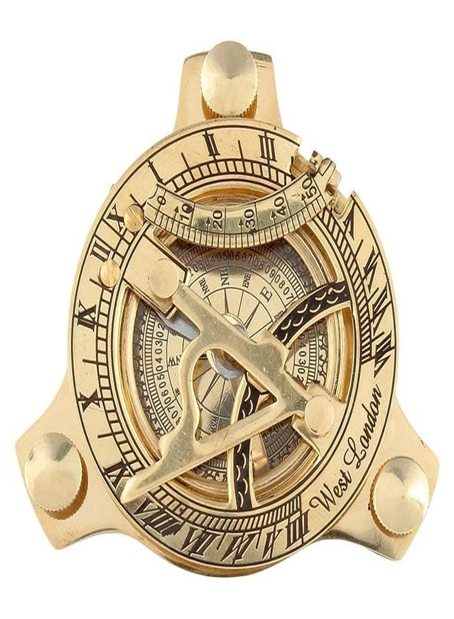 AH Enterprises Brass Sundial Compass with Sun Clock, 7.62 cm, Golden - Image 1