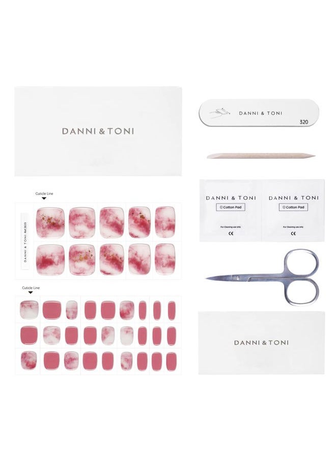 DANNI & TONI - Semi Cured Gel Toenail Strips Red and White (Bold and Beautiful) Tie-dye Gel Toenail Stickers Gold Foil Toenail Polish Strips 37 Stickers - Image 1