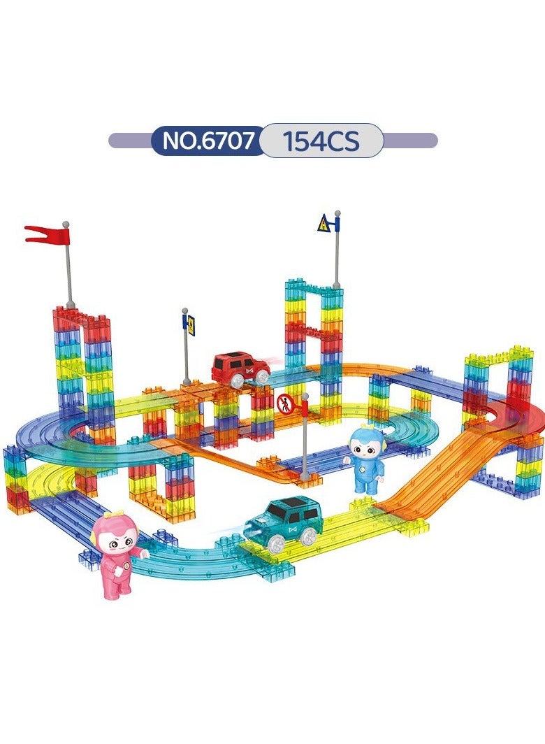 Loquat 154PCS Magnetic Railcar Track Set – STEM Building Blocks with Electric Cars, Flags  Bridges – Colorful Educational Toy for Kids Ages 3+ - Image 1