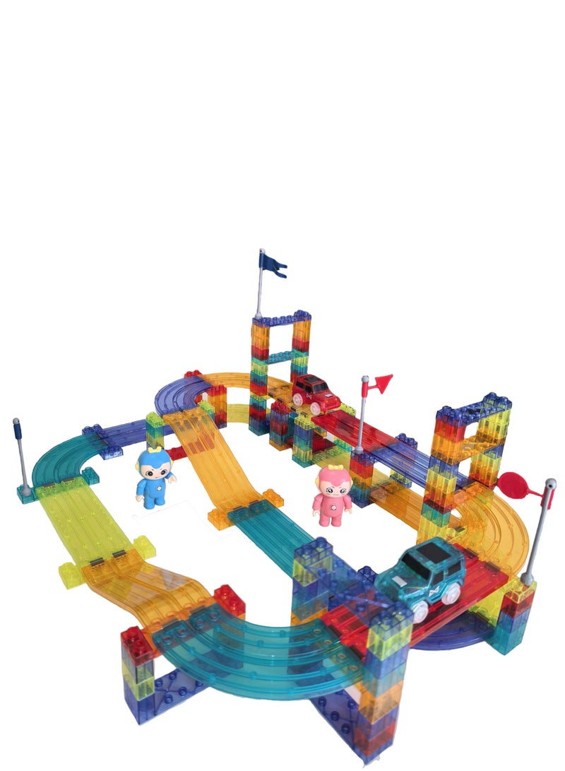 Loquat 154PCS Magnetic Railcar Track Set – STEM Building Blocks with Electric Cars, Flags  Bridges – Colorful Educational Toy for Kids Ages 3+ - Image 5