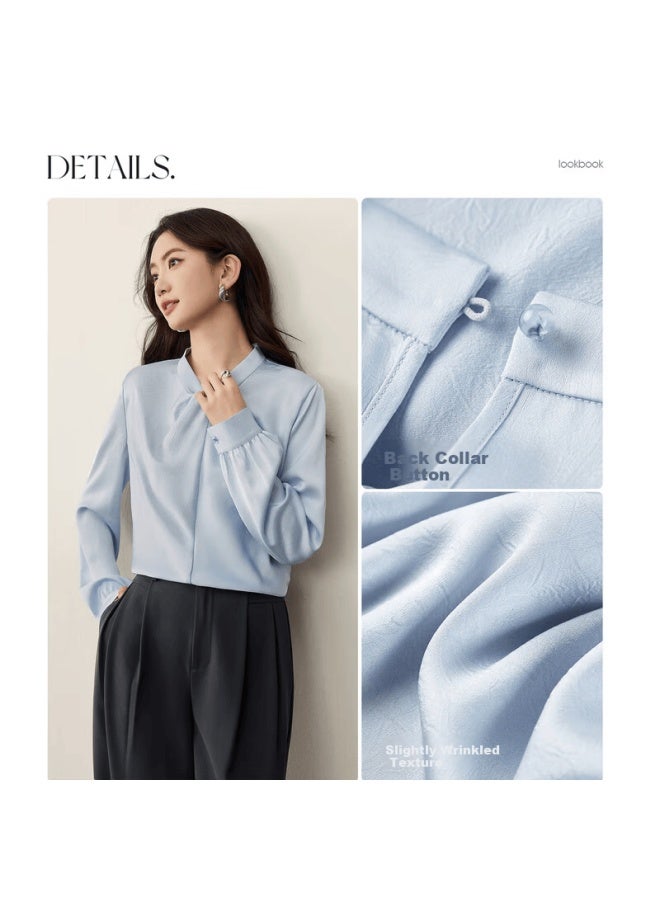 Sentubila 3d Twist Neck Long Sleeve Chiffon Blouse For Women Autumn Textured Wrinkled Shirt Romantic Commuter Top - Image 2