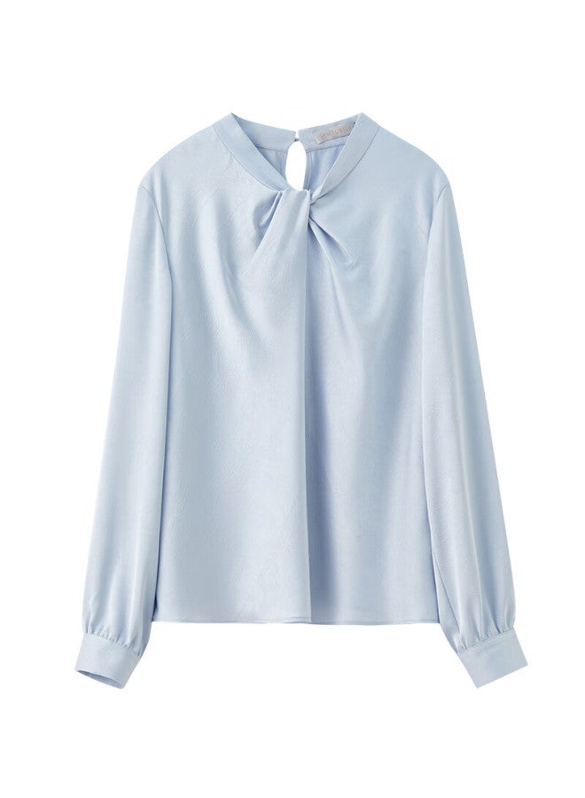 Sentubila 3d Twist Neck Long Sleeve Chiffon Blouse For Women Autumn Textured Wrinkled Shirt Romantic Commuter Top - Image 5