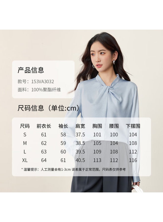 Sentubila 3d Twist Neck Long Sleeve Chiffon Blouse For Women Autumn Textured Wrinkled Shirt Romantic Commuter Top - Image 4