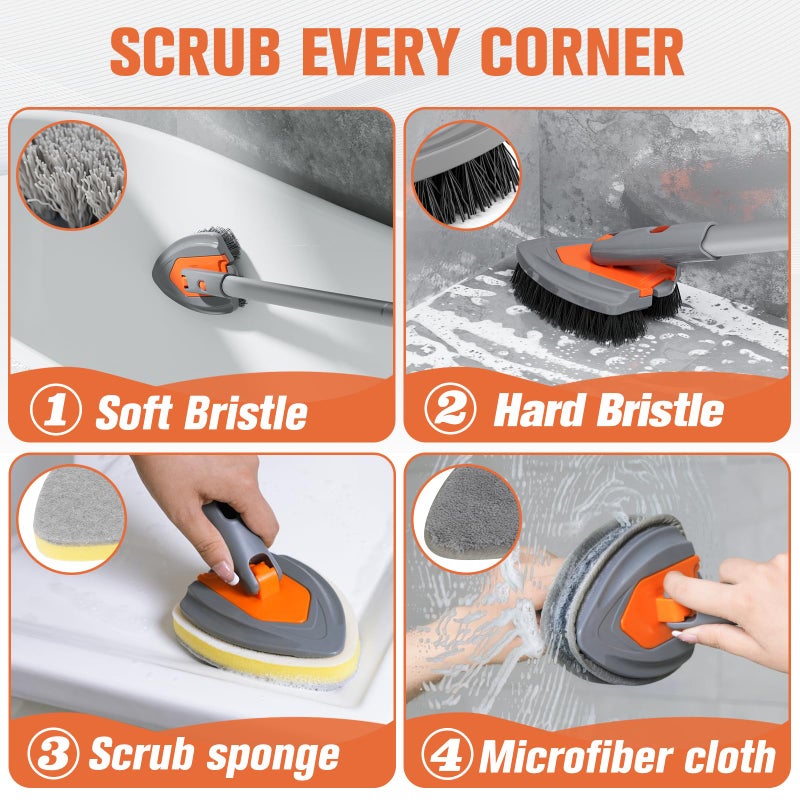 Eazer 4-in-1 Long-Handled Tub Scrubber-Versatile Bathroom Cleaning Brush with Shower Scrubber-Ideal Shower Cleaner Brush for Efficient Cleaning-Long Handle Scrub Brush for Shower, Tub, and Bathroom - Image 3