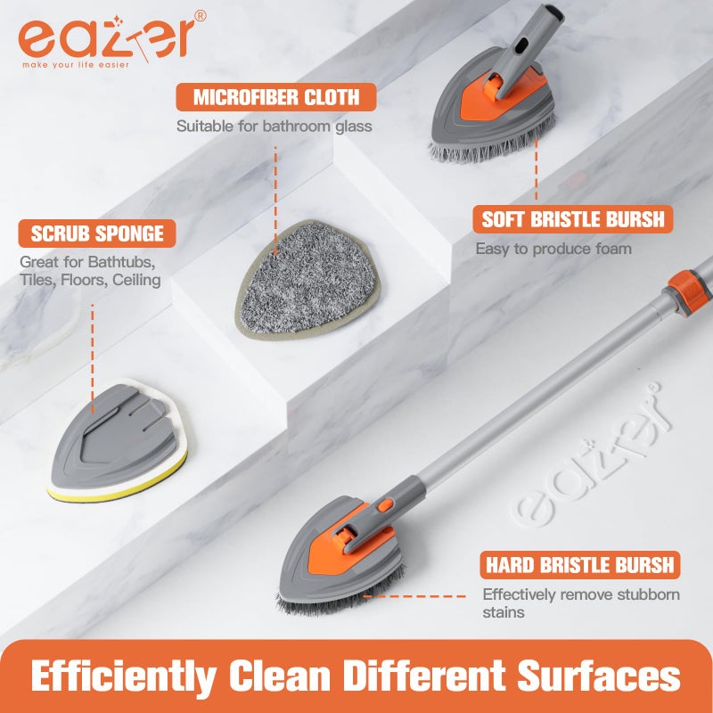 Eazer 4-in-1 Long-Handled Tub Scrubber-Versatile Bathroom Cleaning Brush with Shower Scrubber-Ideal Shower Cleaner Brush for Efficient Cleaning-Long Handle Scrub Brush for Shower, Tub, and Bathroom - Image 2