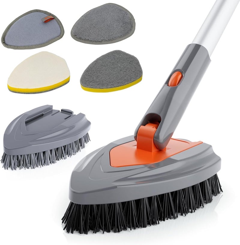 Eazer 4-in-1 Long-Handled Tub Scrubber-Versatile Bathroom Cleaning Brush with Shower Scrubber-Ideal Shower Cleaner Brush for Efficient Cleaning-Long Handle Scrub Brush for Shower, Tub, and Bathroom - Image 1