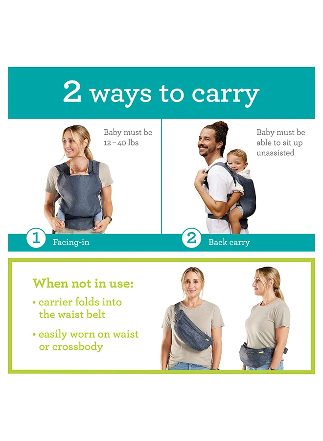 infantino Fold & Go 2-In-1 Baby Carrier Ideal For Travel And Quick Everyday Outing, Utra Lihjtweight And Comapct Carrier