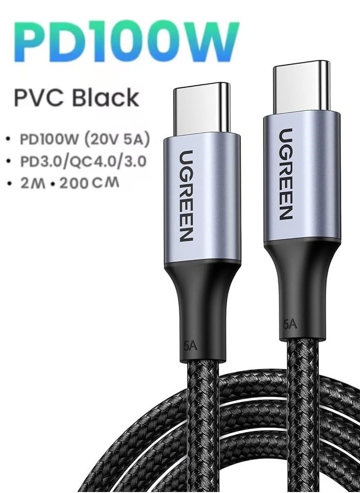 Generic USB C Cable 2M Braided 100W Power Delivery PD Fast charge Cable USB C to USB C For iPhone 16 15 Pro Max iPad mini 6 MacBook Pro Air M3 M2 M1 iPad Pro Samsung S24 S23 Ultra Laptop Lenovo Dell Xiaomi black  - Image 1