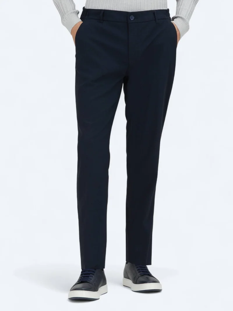 Kip Navy Blue Weaving Jogging Fit Casual Trousers