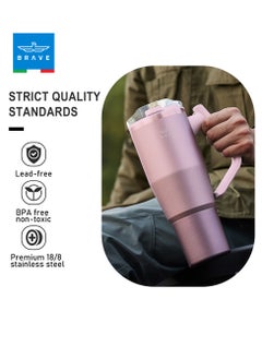 Brave 32oz (950ml) Stainless Steel Insulated Tumbler with 180° Rotating Handle and Lid with Straw, 100% Leak Proof Travel Coffee Mug, Double Wall Vacuum Insulated Tumbler, Keeps Drinks Cold for 24 Hours or Hot for 12 Hours, BPA Free, Durable, Reusable, Cup Holder Friendly, Large Coffee Mug and Water Bottle for Hot and Cold Drinks, Perfect for Office, Travel, Gym (Pink)  - Image 2