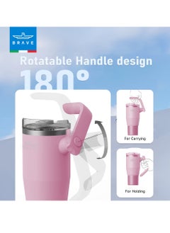 Brave 32oz (950ml) Stainless Steel Insulated Tumbler with 180° Rotating Handle and Lid with Straw, 100% Leak Proof Travel Coffee Mug, Double Wall Vacuum Insulated Tumbler, Keeps Drinks Cold for 24 Hours or Hot for 12 Hours, BPA Free, Durable, Reusable, Cup Holder Friendly, Large Coffee Mug and Water Bottle for Hot and Cold Drinks, Perfect for Office, Travel, Gym (Pink)  - Image 4