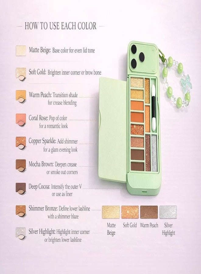 Teraabliss I Phone Style Mini Eyeshadow Palette - Model 17 i-Style Phone Inspired Design Soft & Skin Friendly Formula Long Lasting Shades (green) - Image 4