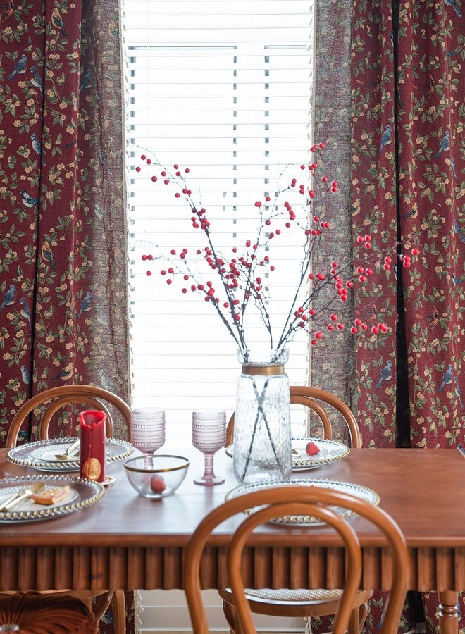 vctops Farmhouse Bird Curtains with Tassels 2 Panel Set Jacquard Semi Sheer Light Filtering Rod Pocket Window Curtains for Living Room/Bedroom (Red,59"x102") - Image 5