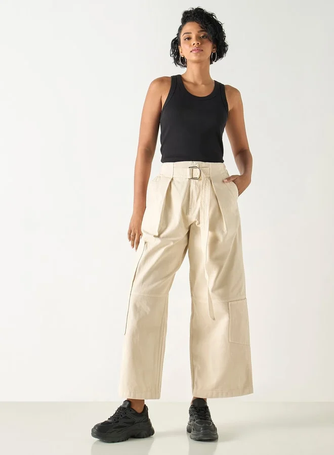 Lee Cooper Lee Cooper Solid Wide Leg Jeans with Buckled Belt