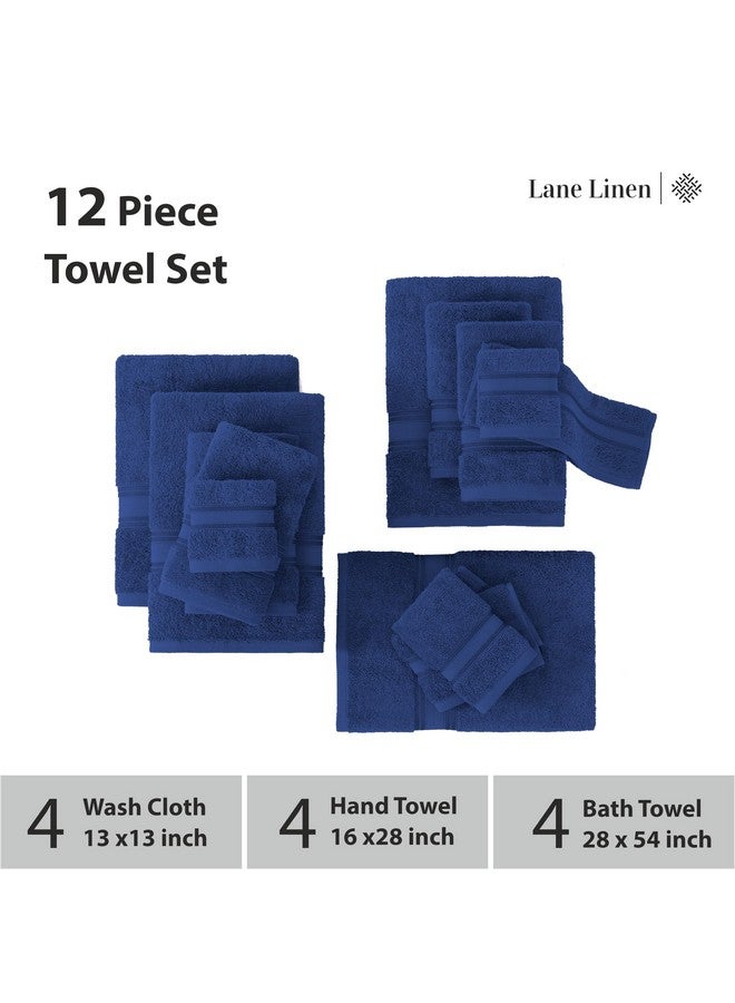 LANE LINEN LANE LINEN Luxury Bath Towels Set - 12 Piece Set, 100% CottonBathroom Towels, Zero Twist, Extra Absorbent Super Soft, 4 Bath Towel, 4 Hand Towel, 4 Wash Cloths - Navy  - Image 3
