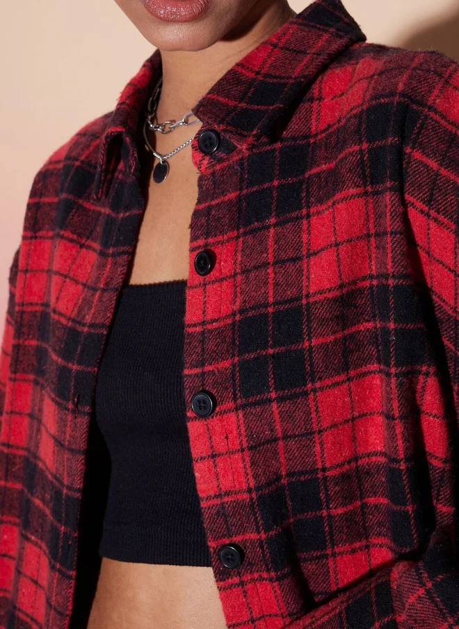 SASSAFRAS Checked Cotton Shirt Dress for Women