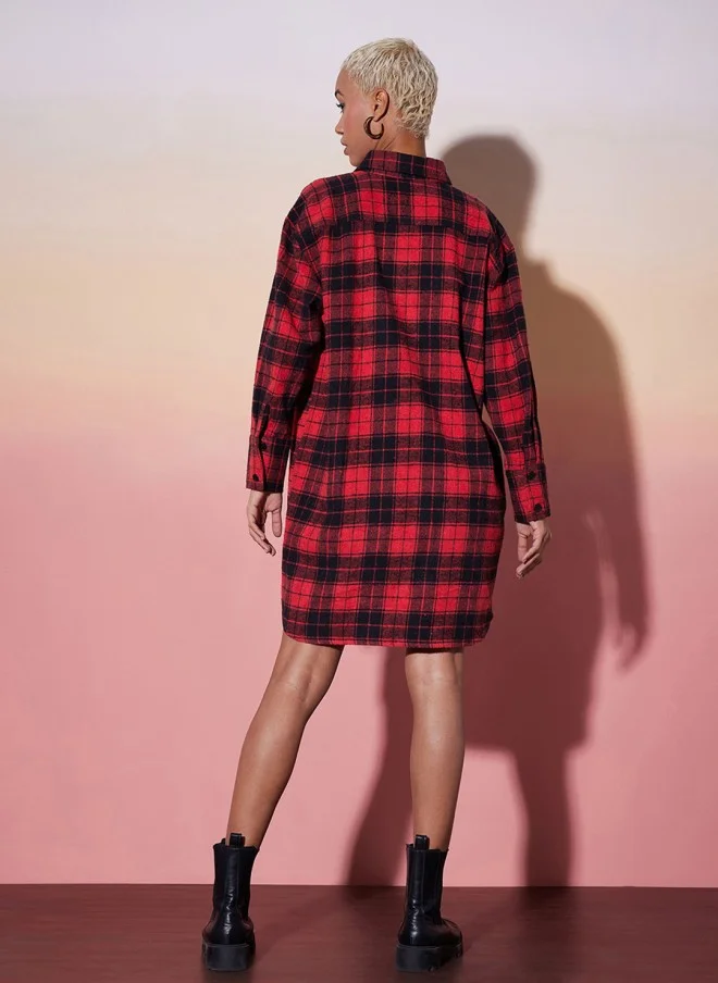 SASSAFRAS Checked Cotton Shirt Dress for Women