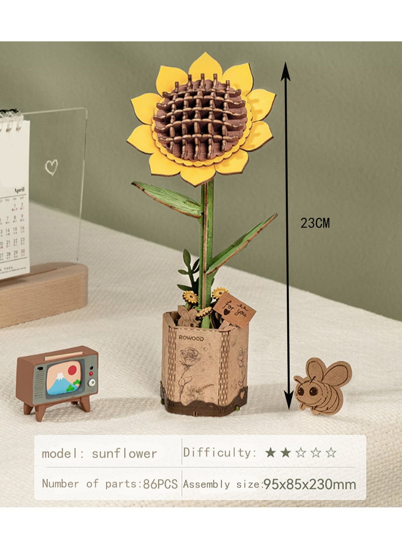 Sunflower, 3d Flower Wooden Jigsaw Puzzle Blocks, Plant Diy Model Set Building Crafts, Collectibles, Creative Gifts And Toys  - Image 2
