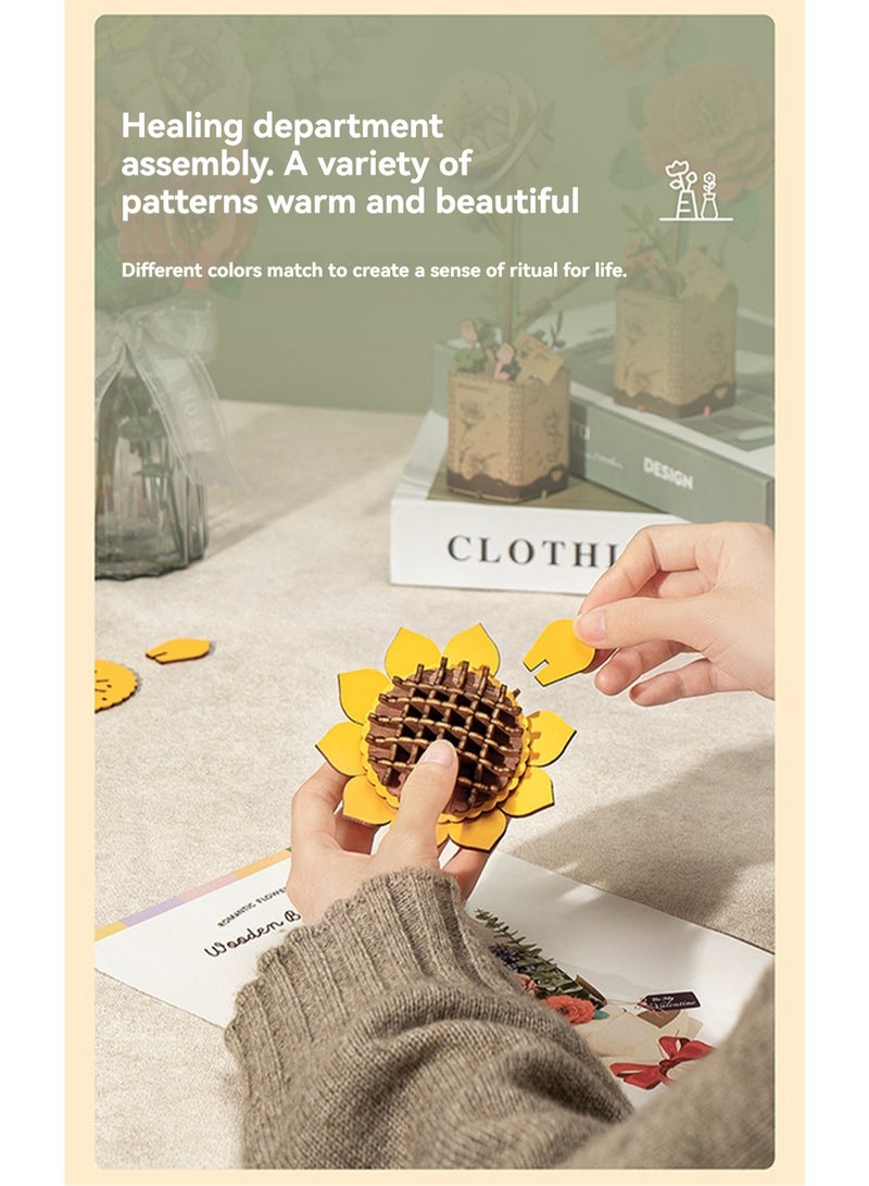 Sunflower, 3d Flower Wooden Jigsaw Puzzle Blocks, Plant Diy Model Set Building Crafts, Collectibles, Creative Gifts And Toys  - Image 4