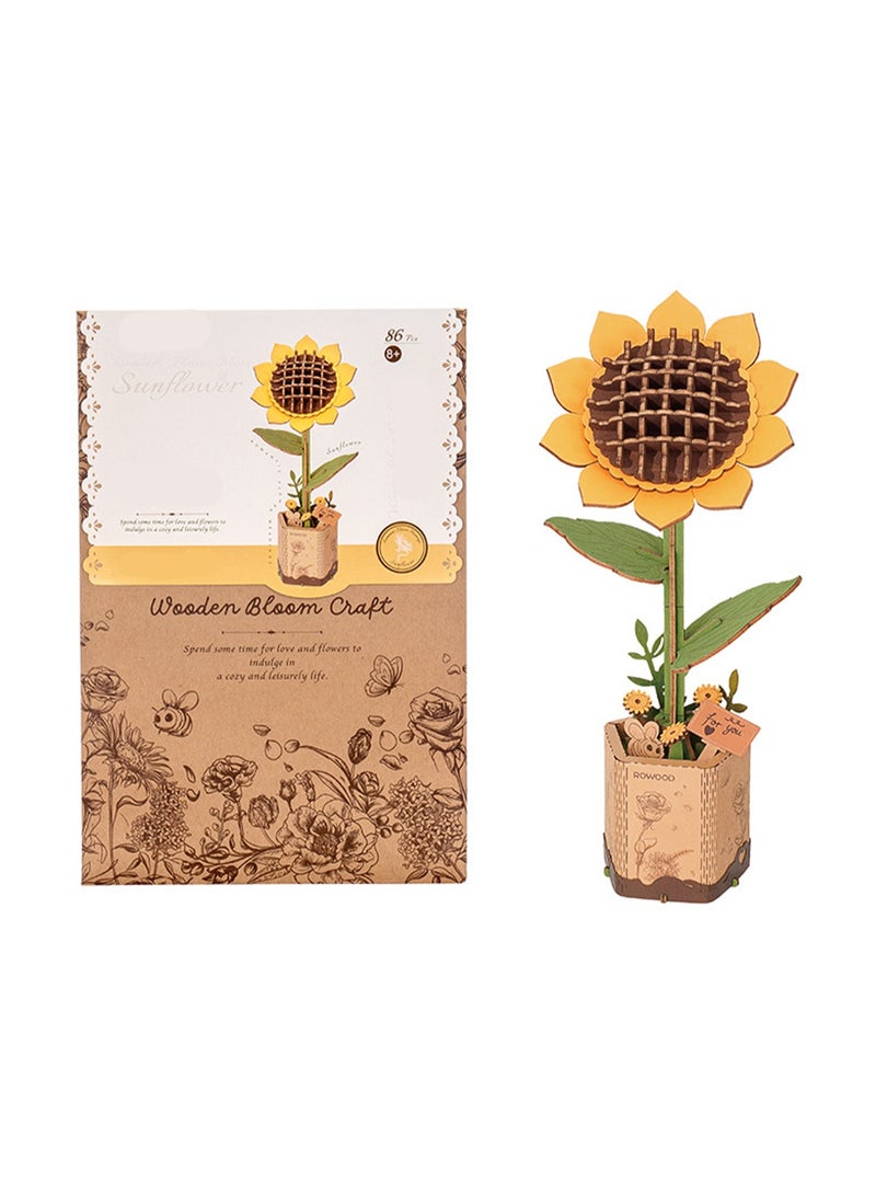 Sunflower, 3d Flower Wooden Jigsaw Puzzle Blocks, Plant Diy Model Set Building Crafts, Collectibles, Creative Gifts And Toys  - Image 1