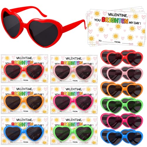 Relaxweex 18 Pcs Valentines Day Friendship Gift Set Valentine Heart Shaped Sunglasses with Cards Valentine Party Favors Supplies Heart Shaped Glasses Exchange Prizes - Image 1