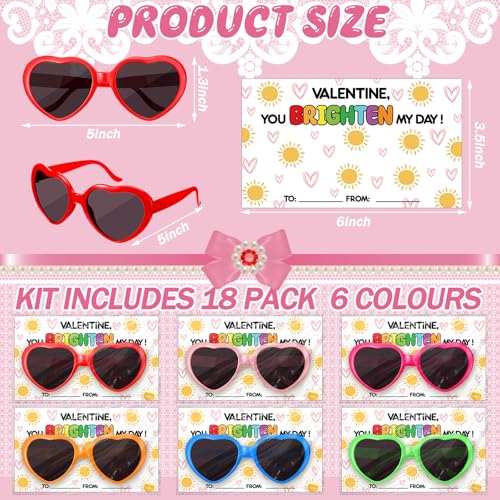 Relaxweex 18 Pcs Valentines Day Friendship Gift Set Valentine Heart Shaped Sunglasses with Cards Valentine Party Favors Supplies Heart Shaped Glasses Exchange Prizes - Image 5