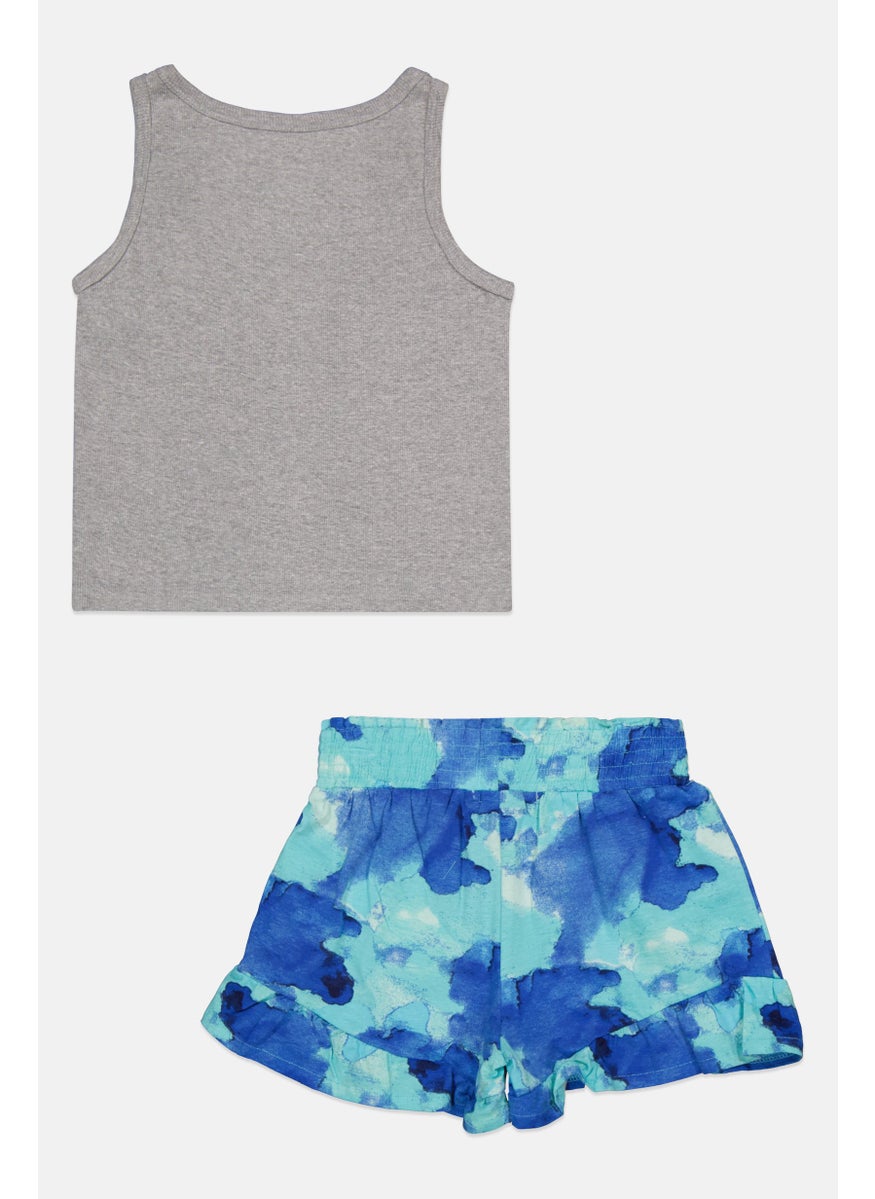 Madden Girl Kids Girl 2 Tie Dye Tee And Short Set, Grey/Blue  - Image 2