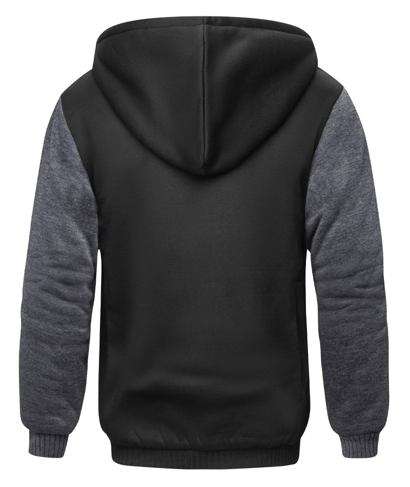 SCODI Hoodies for Men Heavyweight Fleece Sweatshirt - Full Zip Up Thick Sherpa Lined Hooded Jacket Black Grey XL - Image 3