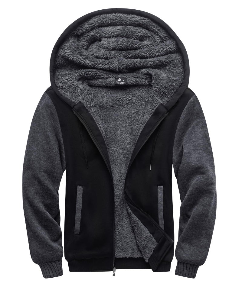 SCODI Hoodies for Men Heavyweight Fleece Sweatshirt - Full Zip Up Thick Sherpa Lined Hooded Jacket Black Grey XL - Image 1