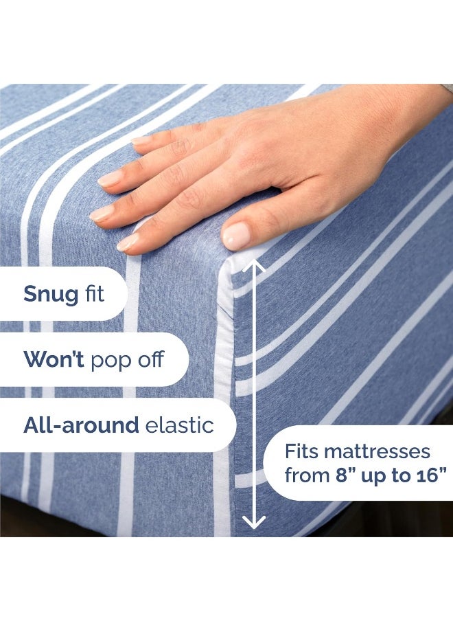 King Size 4 Piece Bedding Sheet Set - Breathable & Cooling - Hotel Luxury Bed Sheets Set - Easy Fit - Soft, Wrinkle Free & Comfy Blue Stripes Oeko-Tex Bedding Sheets - Deep Pockets