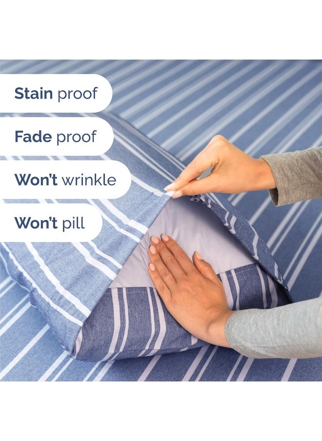 King Size 4 Piece Bedding Sheet Set - Breathable & Cooling - Hotel Luxury Bed Sheets Set - Easy Fit - Soft, Wrinkle Free & Comfy Blue Stripes Oeko-Tex Bedding Sheets - Deep Pockets