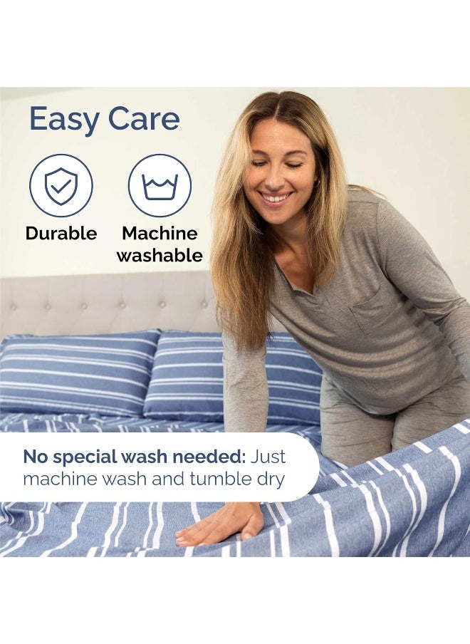 King Size 4 Piece Bedding Sheet Set - Breathable & Cooling - Hotel Luxury Bed Sheets Set - Easy Fit - Soft, Wrinkle Free & Comfy Blue Stripes Oeko-Tex Bedding Sheets - Deep Pockets