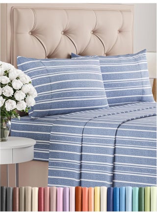 King Size 4 Piece Bedding Sheet Set - Breathable & Cooling - Hotel Luxury Bed Sheets Set - Easy Fit - Soft, Wrinkle Free & Comfy Blue Stripes Oeko-Tex Bedding Sheets - Deep Pockets - pzsku/ZE2937D3412CE86F88FD6Z/45/_/1741086202/fc7a99cb-6fd9-4a72-9610-0a78dbfd3978