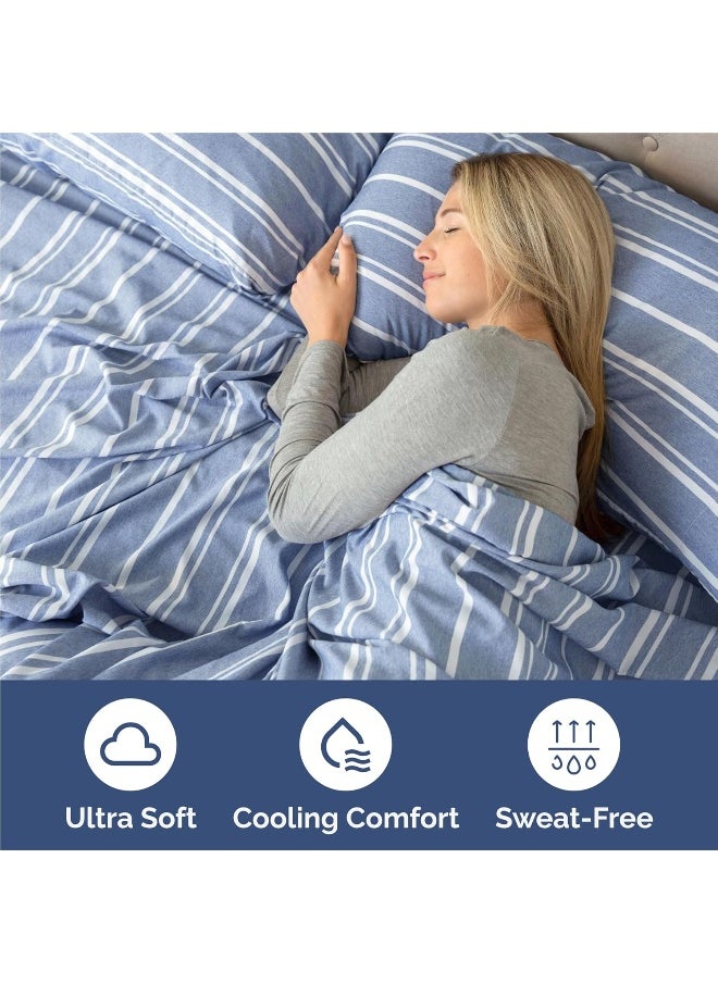 King Size 4 Piece Bedding Sheet Set - Breathable & Cooling - Hotel Luxury Bed Sheets Set - Easy Fit - Soft, Wrinkle Free & Comfy Blue Stripes Oeko-Tex Bedding Sheets - Deep Pockets