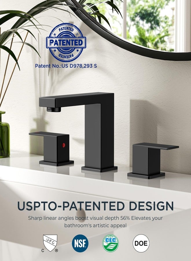FORIOUS Black Bathroom Faucets 3 Hole, 2 Handle 8 Inch Widespread Bathroom Sink Faucet Matte Black Square for 6" to 12" Vanity Sink with Pop Up Drain, CUPC Supply Hose and Spare Water Saving Aerator - Image 2