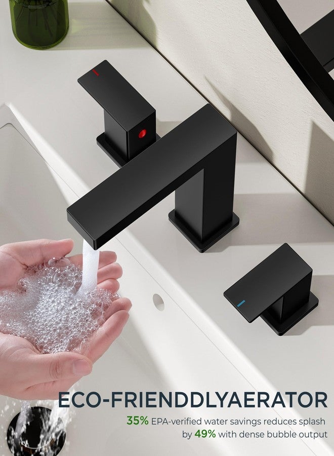 FORIOUS Black Bathroom Faucets 3 Hole, 2 Handle 8 Inch Widespread Bathroom Sink Faucet Matte Black Square for 6" to 12" Vanity Sink with Pop Up Drain, CUPC Supply Hose and Spare Water Saving Aerator - Image 3