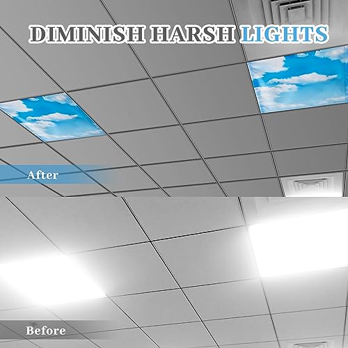VIHOSE 4 Pcs 2 x 2 Feet Fluorescent Light Covers for Ceiling Lights Classroom Magnetic Light Filters for Reducing Harsh Glare Flicker for Office Classroom Home Drop Ceiling(Sky Cloud) - Image 3